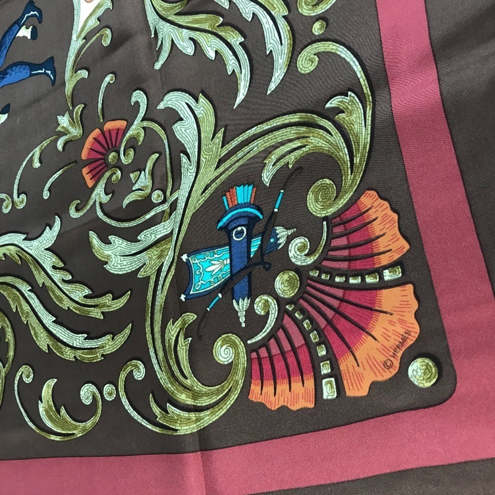 HERMES Authentic Brown Silk Scarf - Picture 5 of 11
